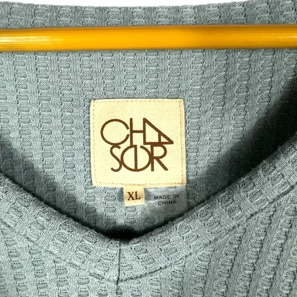 4 for $20 SALE! Chaser Waffle Knit Thermal V Neck Long Sleeve Top, Mint, Size XL - Picture 5 of 10